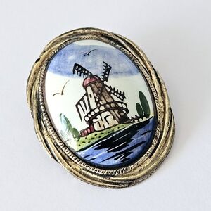 Vintage Windmill Art Brooch